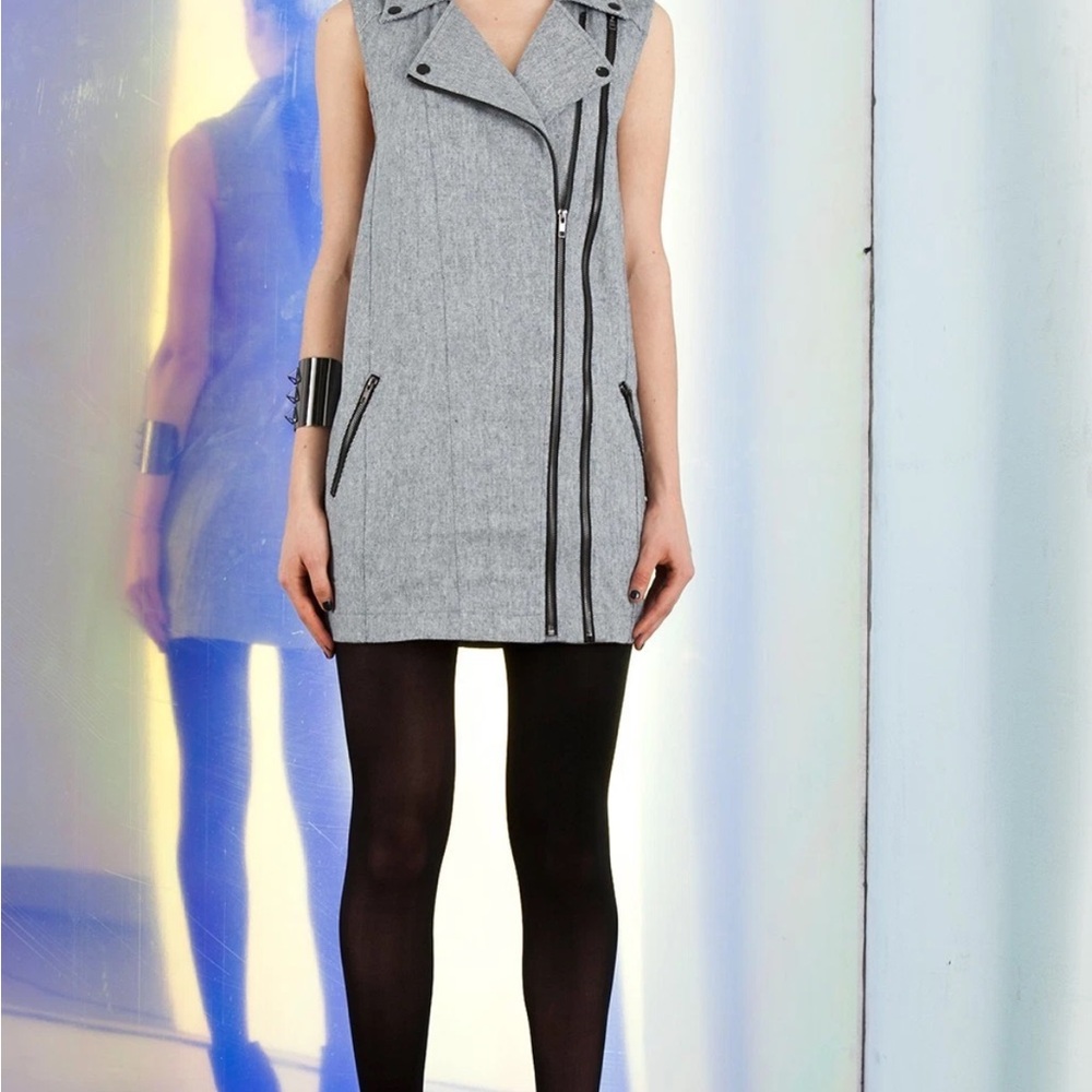 Stylestalker Jacket Biker Moto Motorcycle Denim Vest Zipper Punk Mod Dress 4 S